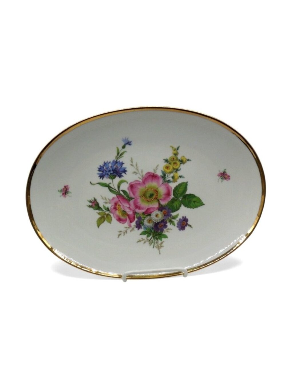 Vintage Gloria Bavaria Porcelain Oval Platter Floral Gold Rim 13” Germany